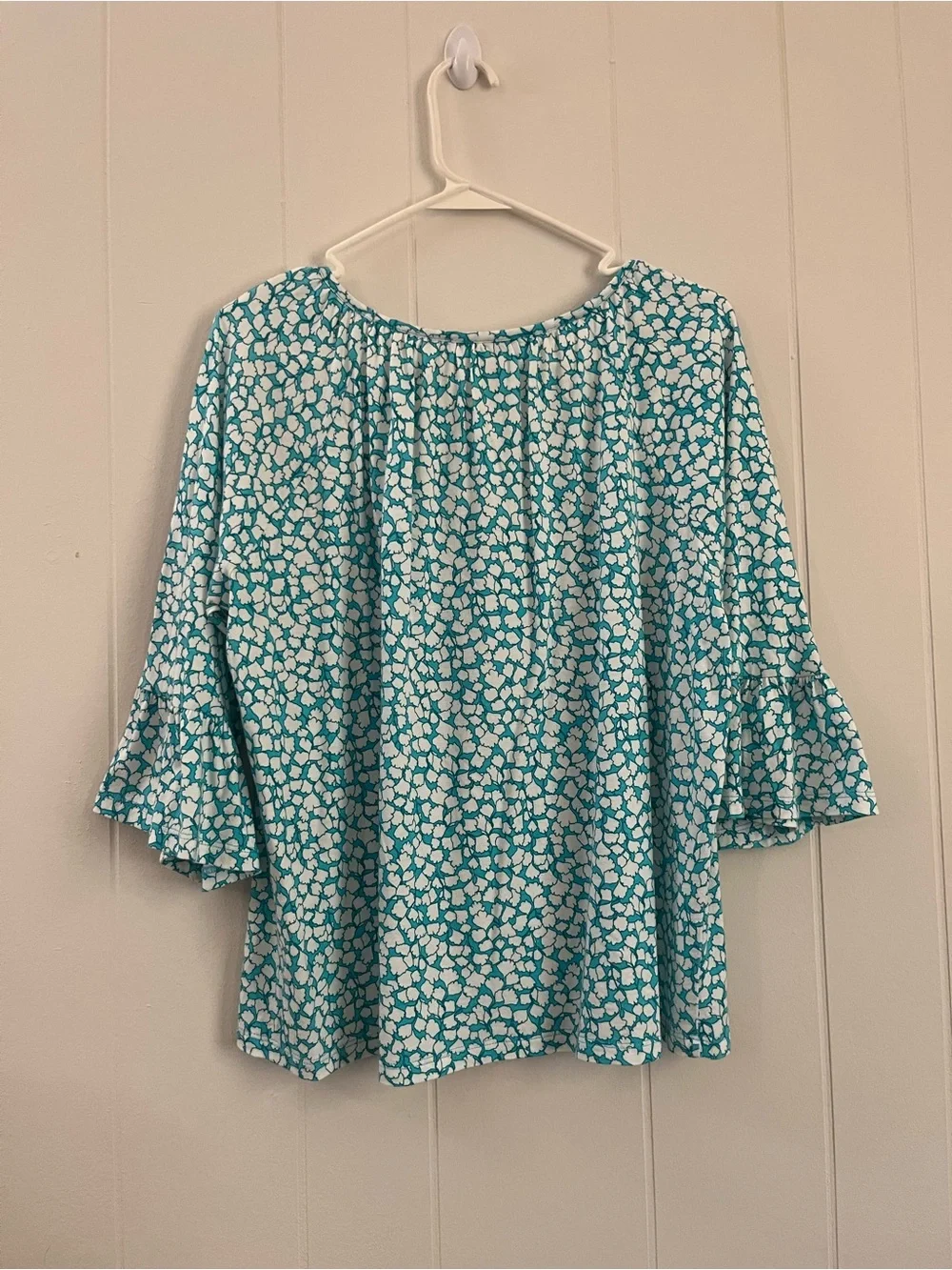 Michael Kors Teal and White Floral Peasant Blouse